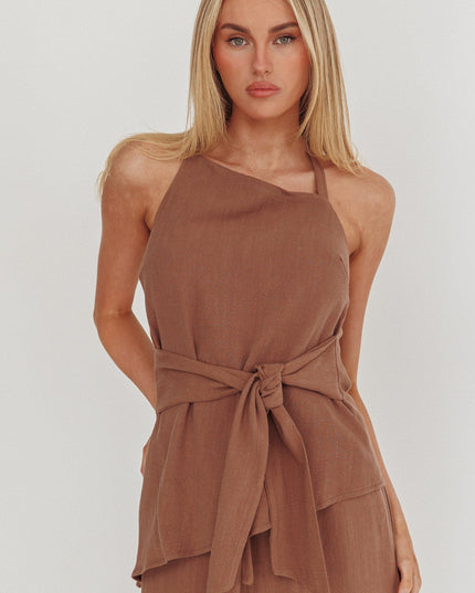 Chocolate Asymmetric Neckline Halter Top