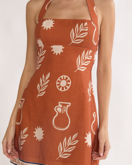 Tan Halterneck Mini Dress Print