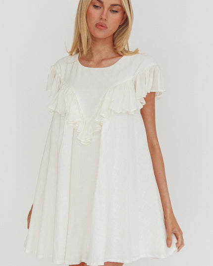 White Frill Trim Babydoll Mini Dress