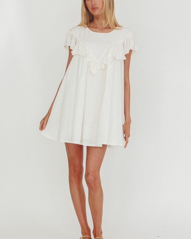 White Frill Trim Babydoll Mini Dress