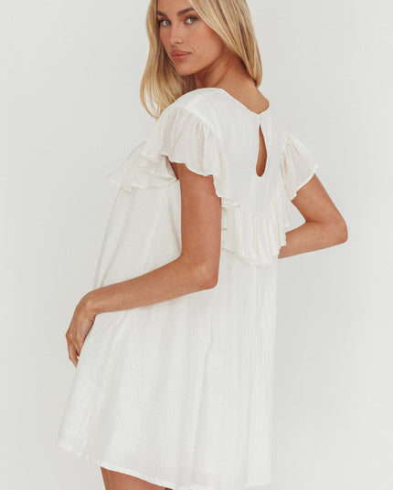 White Frill Trim Babydoll Mini Dress