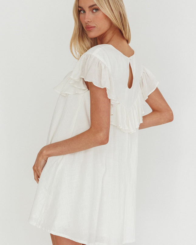 White Frill Trim Babydoll Mini Dress