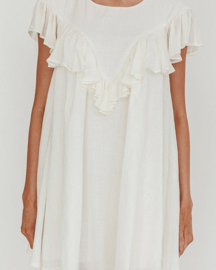 White Frill Trim Babydoll Mini Dress