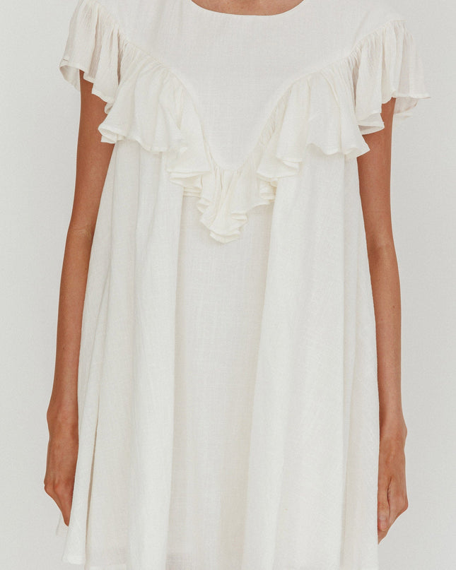 White Frill Trim Babydoll Mini Dress