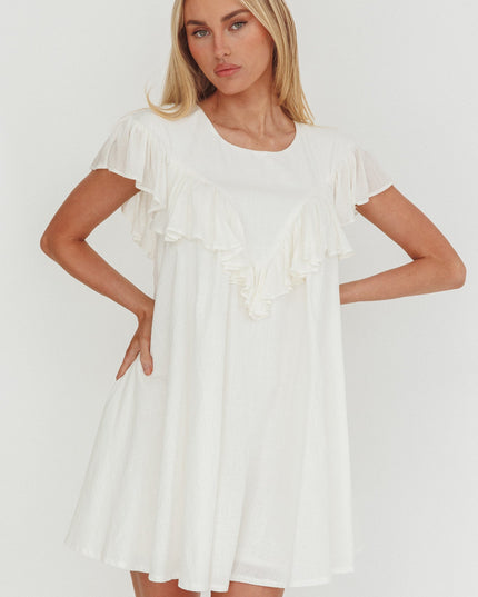 White Frill Trim Babydoll Mini Dress