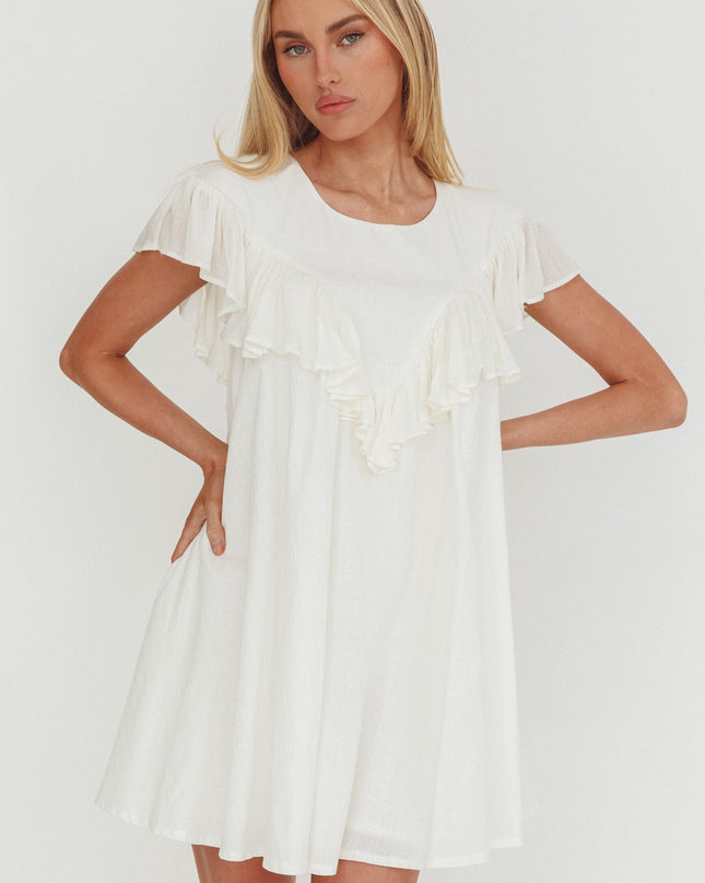 White Frill Trim Babydoll Mini Dress
