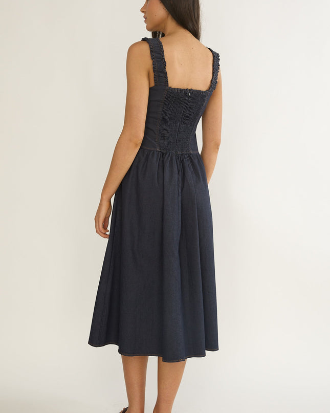 Indigo Gathered Bust Midi Dress