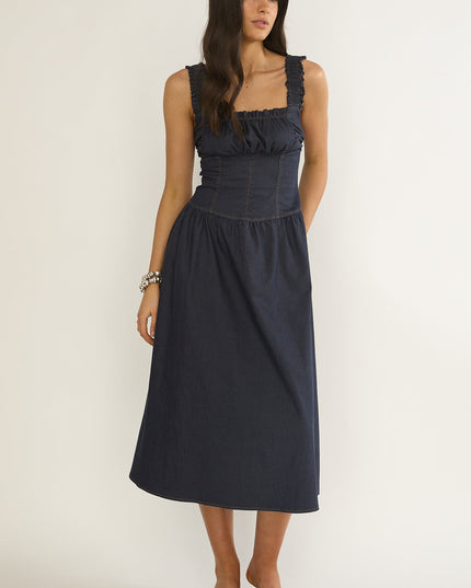 Indigo Gathered Bust Midi Dress