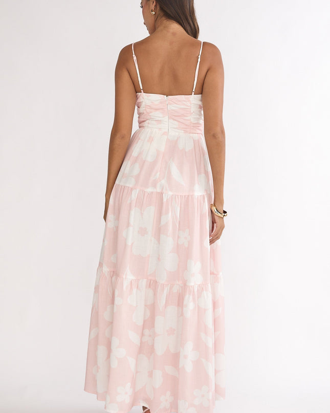 Pink Tied Bodice Maxi Dress Floral