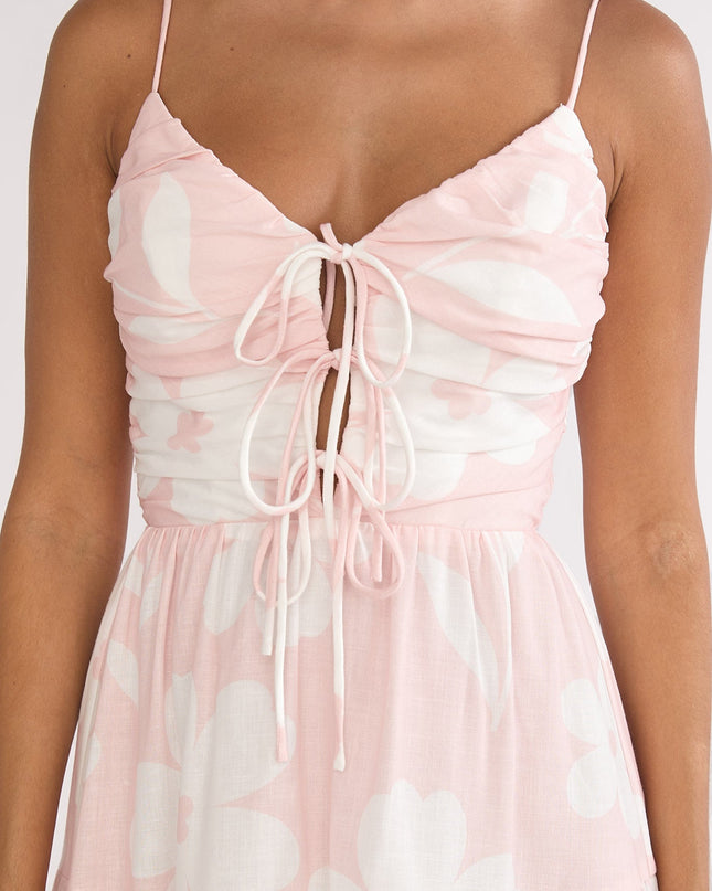 Pink Tied Bodice Maxi Dress Floral