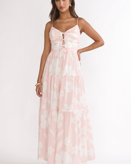 Pink Tied Bodice Maxi Dress Floral