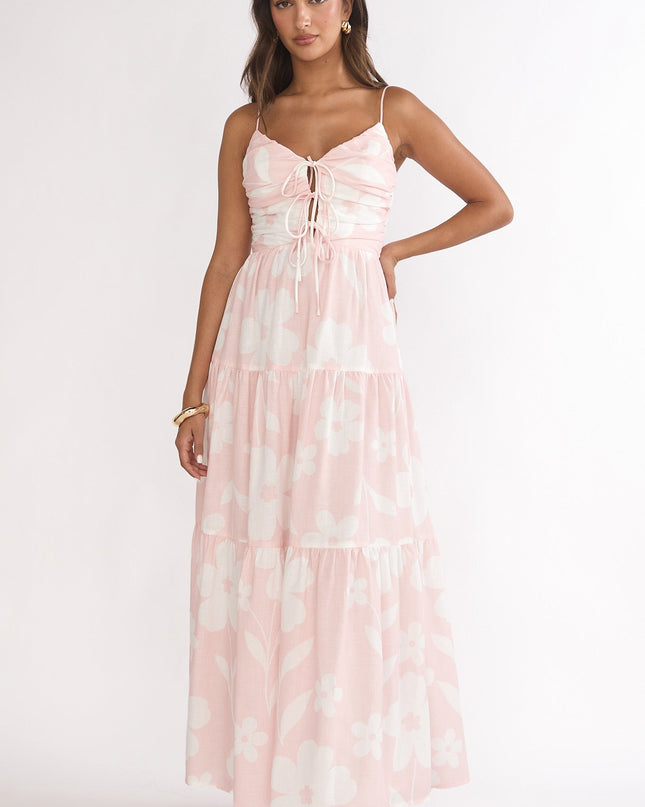 Pink Tied Bodice Maxi Dress Floral
