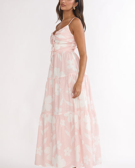 Pink Tied Bodice Maxi Dress Floral