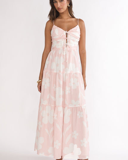 Pink Tied Bodice Maxi Dress Floral
