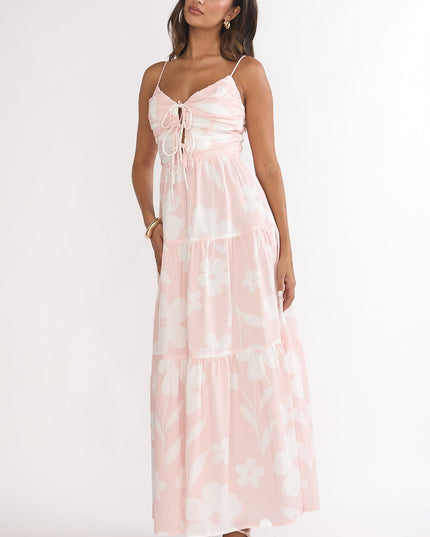 Pink Tied Bodice Maxi Dress Floral