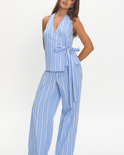 Blue Wide Leg Pants Stripe