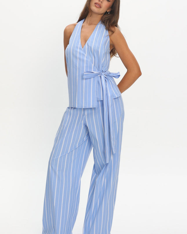 Blue Wide Leg Pants Stripe