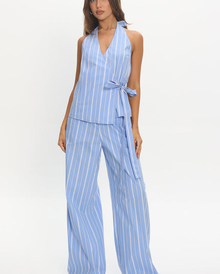 Blue Wide Leg Pants Stripe