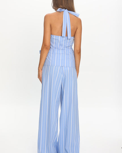 Blue Wide Leg Pants Stripe
