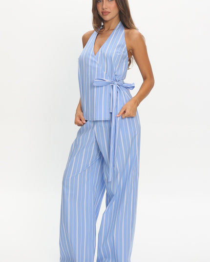 Blue Wide Leg Pants Stripe