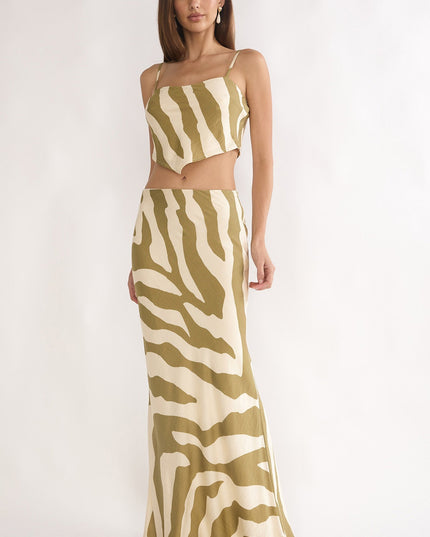 Khaki Maxi Skirt Zebra