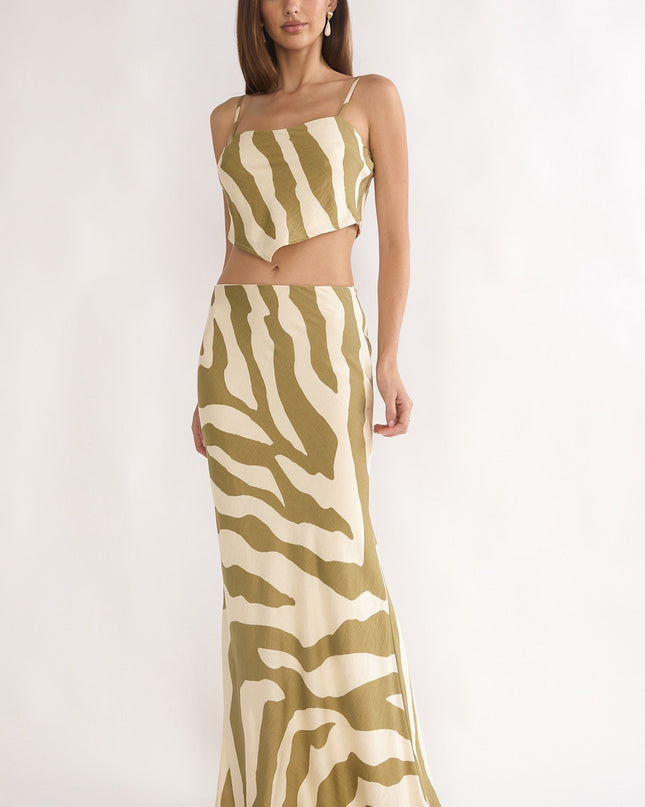 Khaki Maxi Skirt Zebra