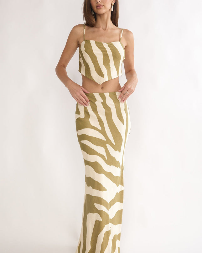 Khaki Maxi Skirt Zebra