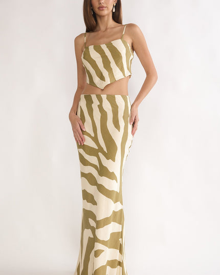 Khaki Maxi Skirt Zebra