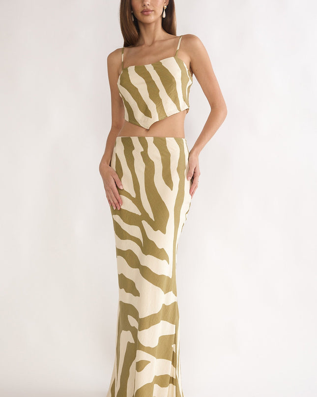 Khaki Maxi Skirt Zebra
