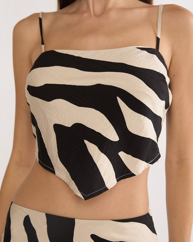 Black V-Hem Cami Top Zebra