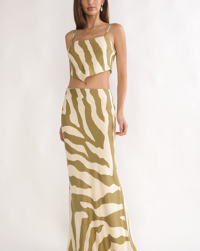 Khaki V-Hem Cami Top Zebra