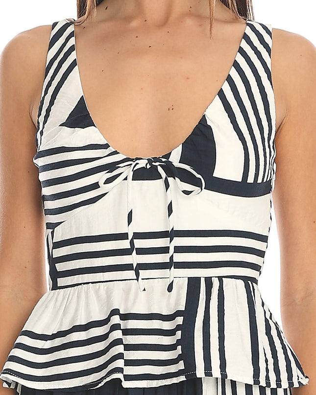 Navy Tie-Front Peplum Top