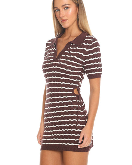 Chocolate Stripe Cutout Polo Dress