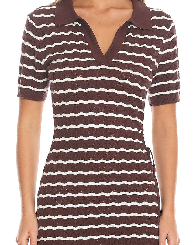 Chocolate Stripe Cutout Polo Dress