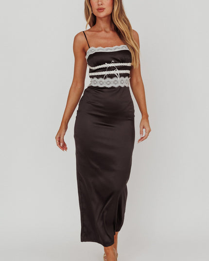 Black Lace Trim Maxi Dress