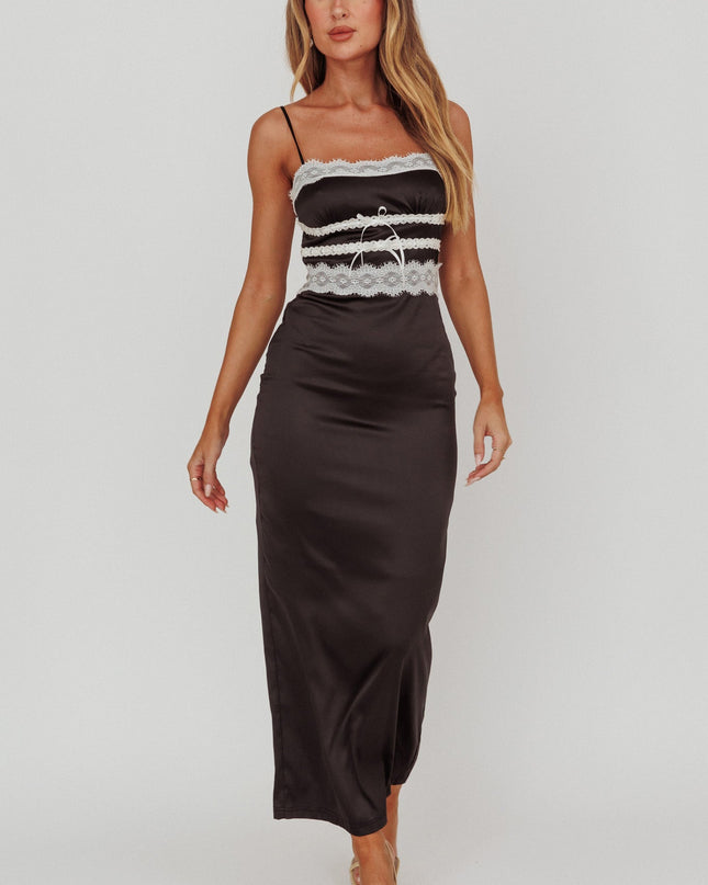 Black Lace Trim Maxi Dress