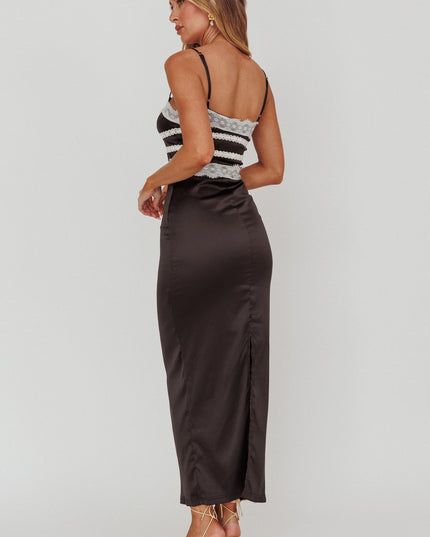 Black Lace Trim Maxi Dress