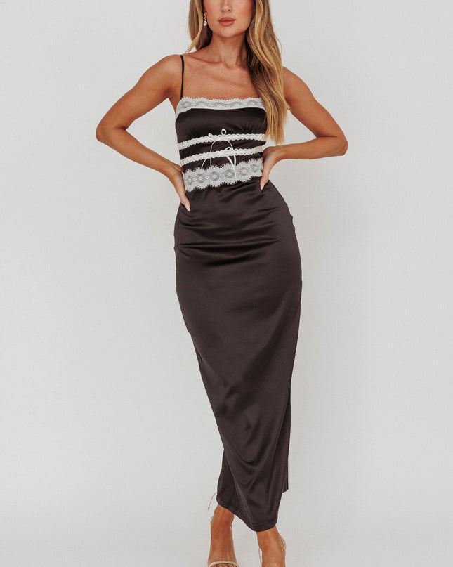 Black Lace Trim Maxi Dress
