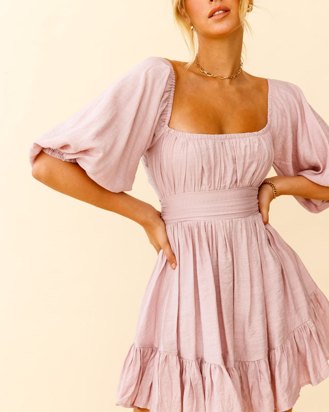 Blush Off-Shoulder Tie-Up Back Dress