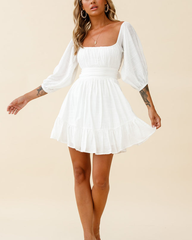 White Off-Shoulder Tie-Up Back Dress