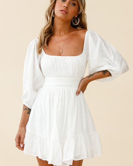 White Off-Shoulder Tie-Up Back Dress