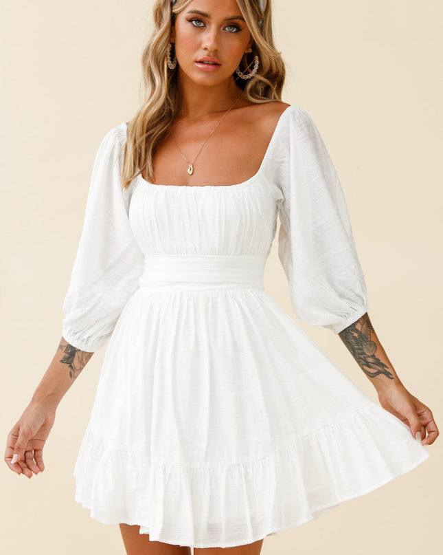 White Off-Shoulder Tie-Up Back Dress