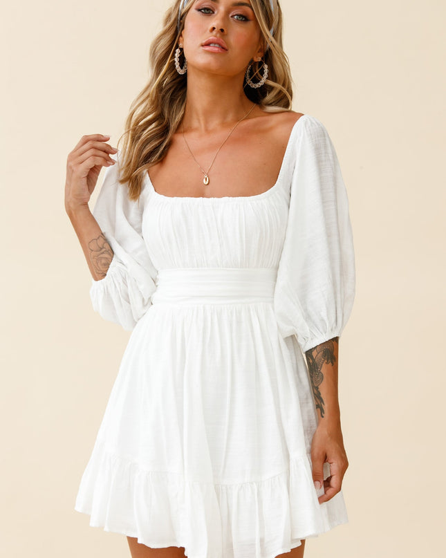 White Off-Shoulder Tie-Up Back Dress