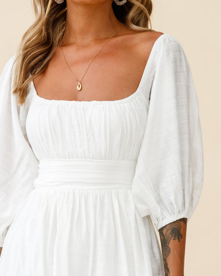 White Off-Shoulder Tie-Up Back Dress