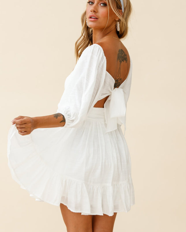 White Off-Shoulder Tie-Up Back Dress