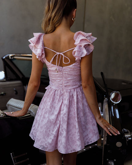 Blush Ruffle Shoulder Ruched Dress Textured