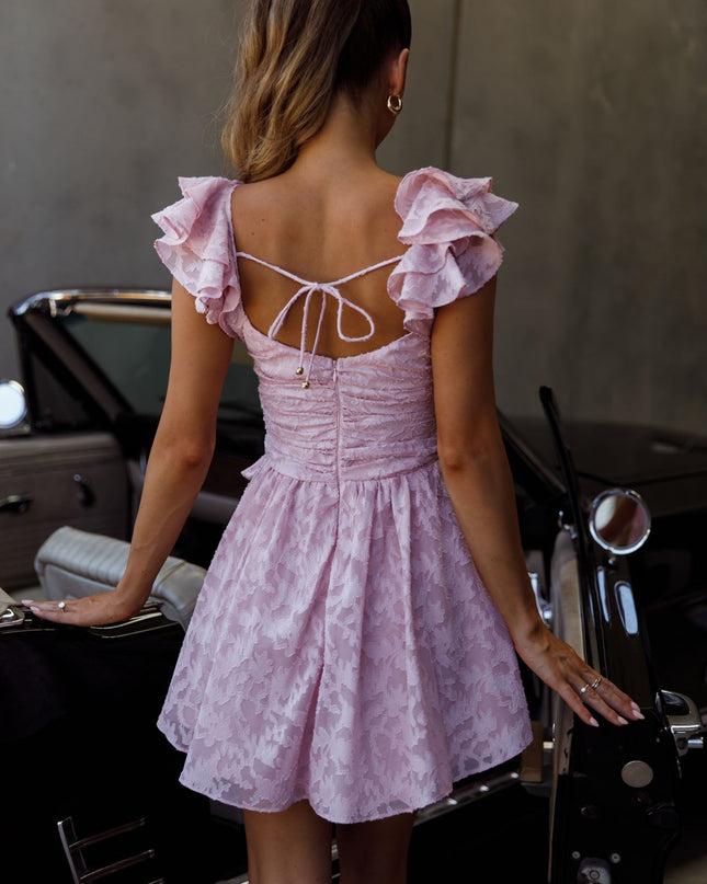 Blush Ruffle Shoulder Ruched Dress Textured