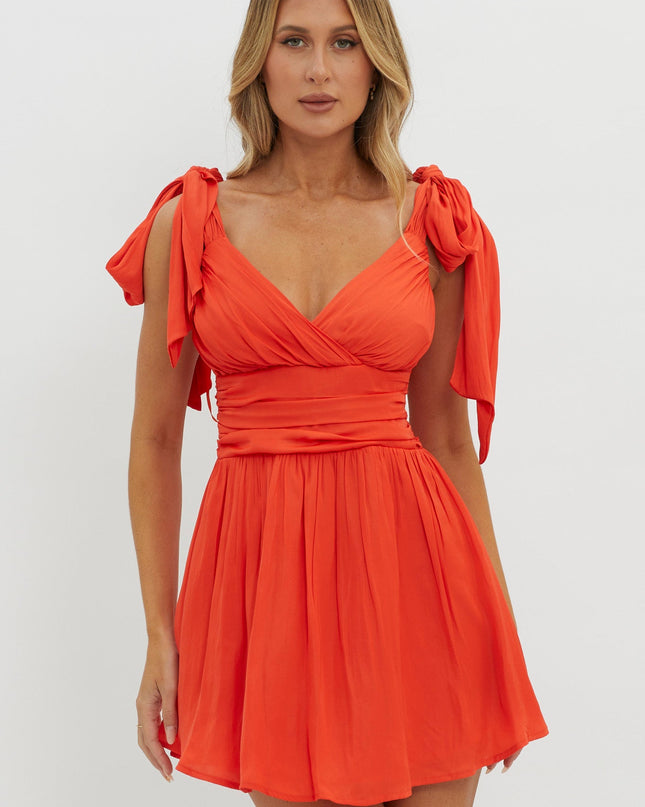 Cherry Red Tied Shoulder Mini Dress