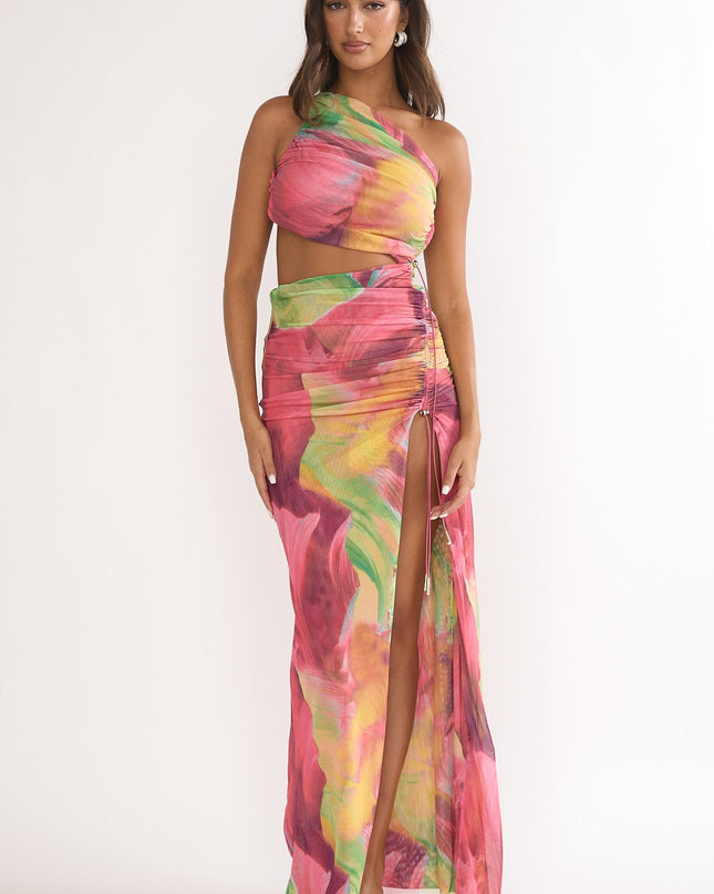 Multi Open Back Cut-Out Maxi Dress Red