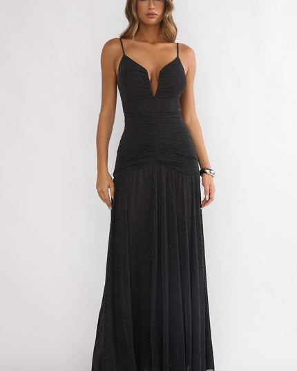 Black Drop Waist Maxi Dress Sparkle